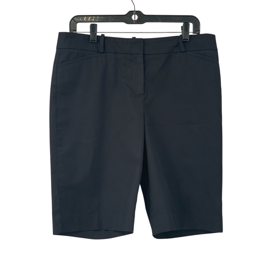 Talbots Women's Chino Bermuda Shorts Black Cotton Blend Flat Front Preppy Size 8